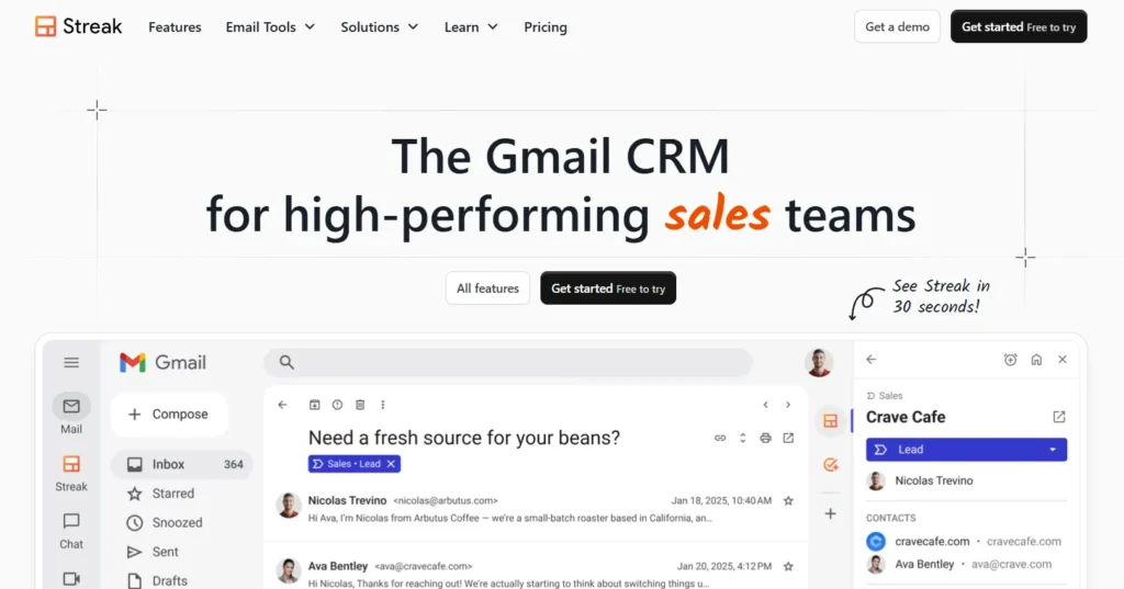Streak – Best for Gmail-Obsessed Solo Founders